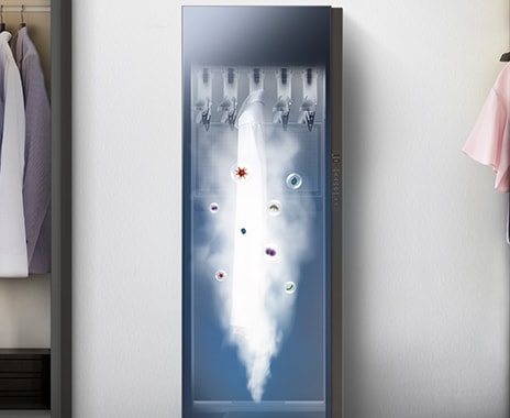 steam is ejected form bottom up and traps various pollutants.